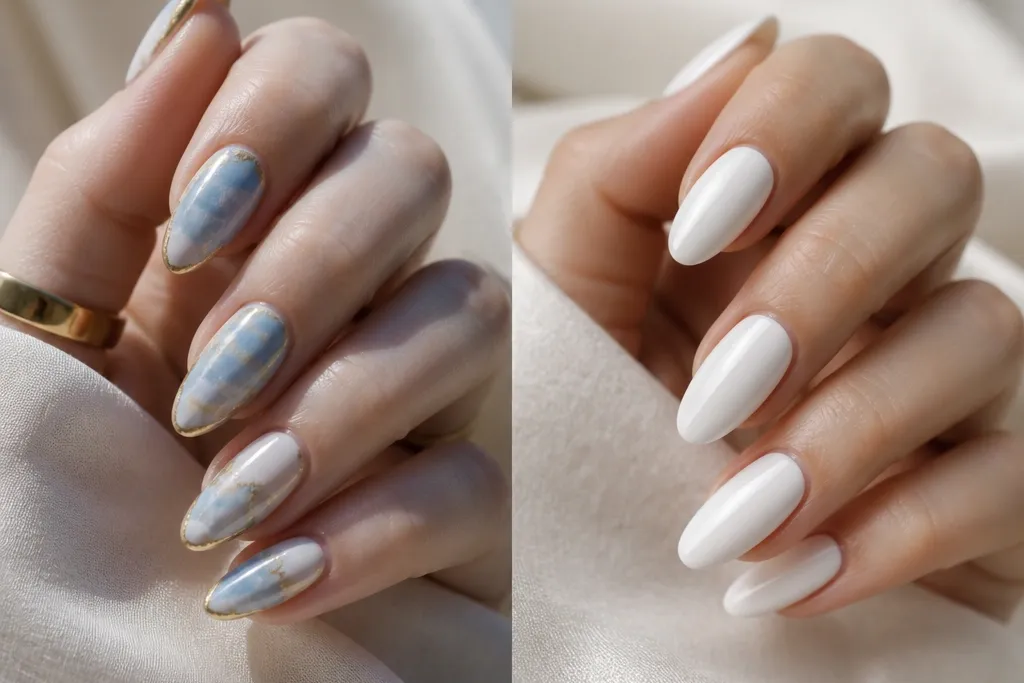 15 Blue White And Gold nails vs classic white, gorgeous