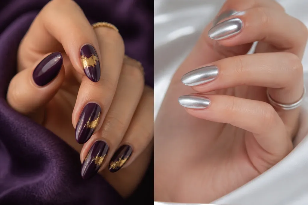 15 comparison_review Dark Purple And Gold Nails Vs Silver