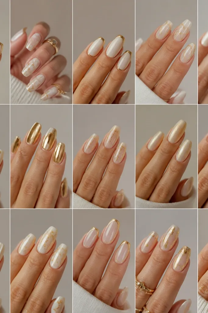 15 Milky White And Gold nails I tried, genius picks