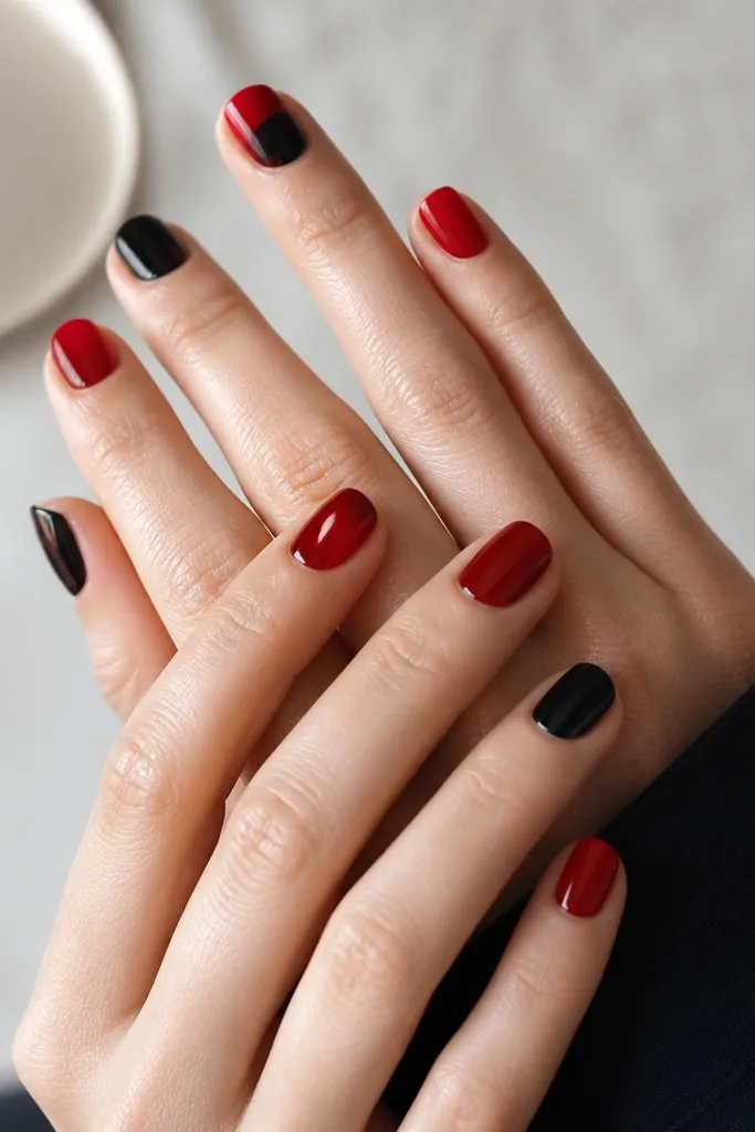 15 Red And Black Nails short low maintenance