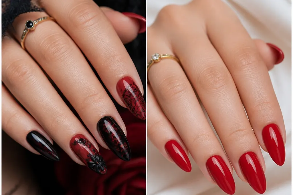 15 Red And Black Prom Nails vs classic red
