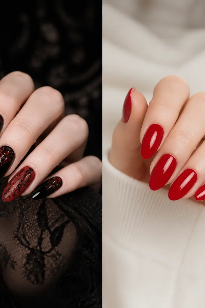 15 Red And Black Prom Nails vs classic red