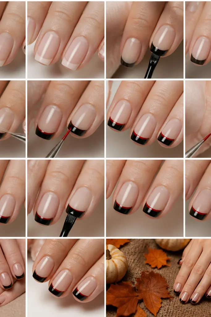 15 Steps To Black And Red French Tip Nails seasonal