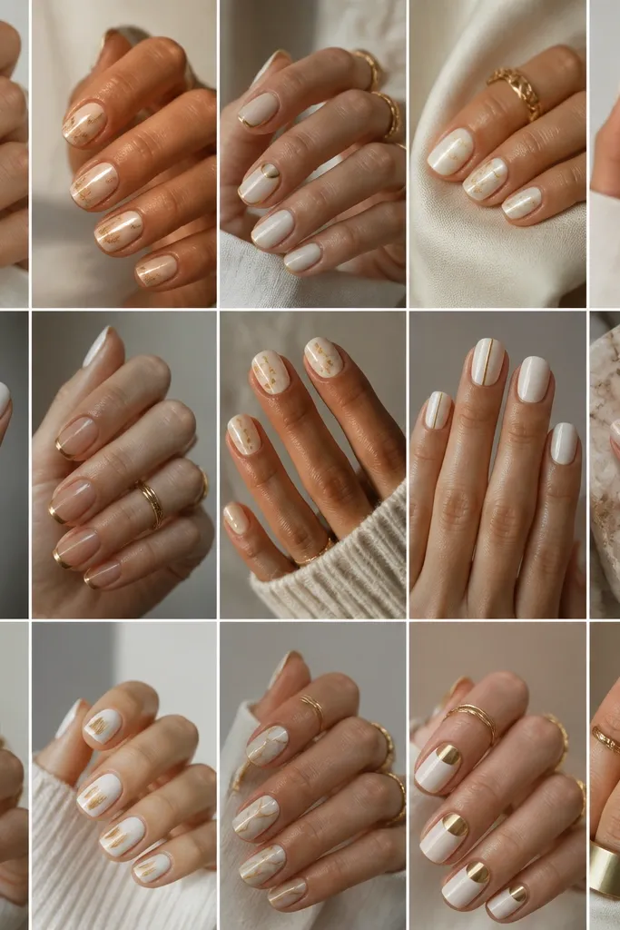 15 White And Gold nails short ideas that look classy