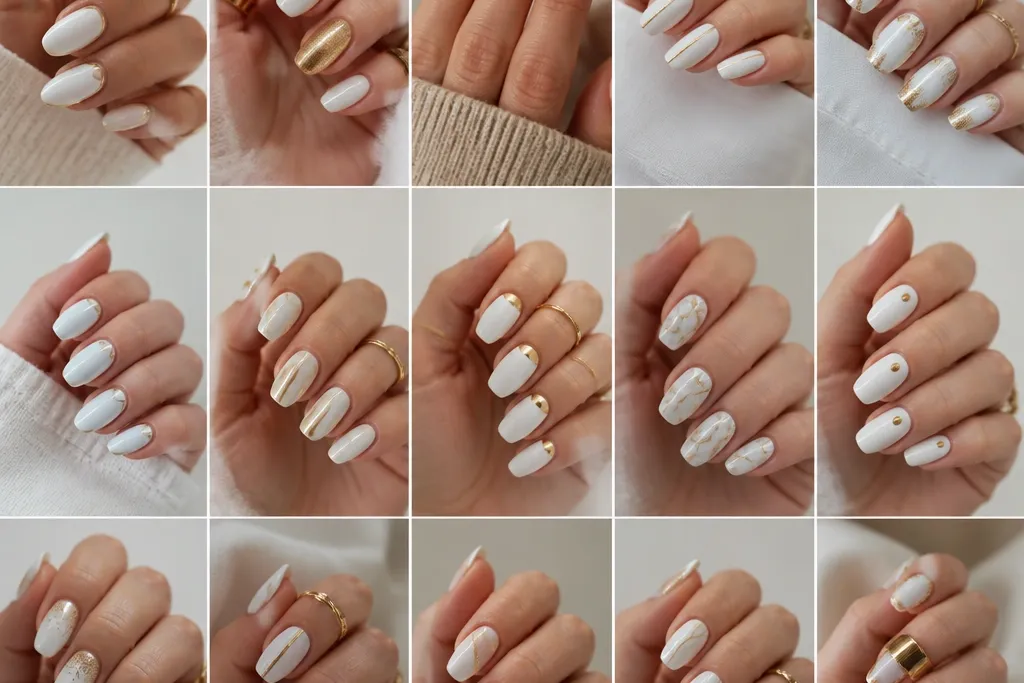 15 White And Gold nails simple ideas for easy glam