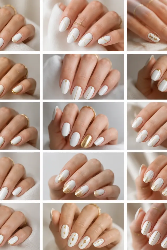 15 White And Gold nails simple ideas for easy glam