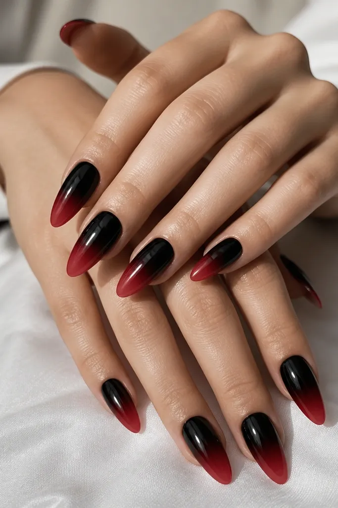 20 Black And Red Ombre Nails modern drama