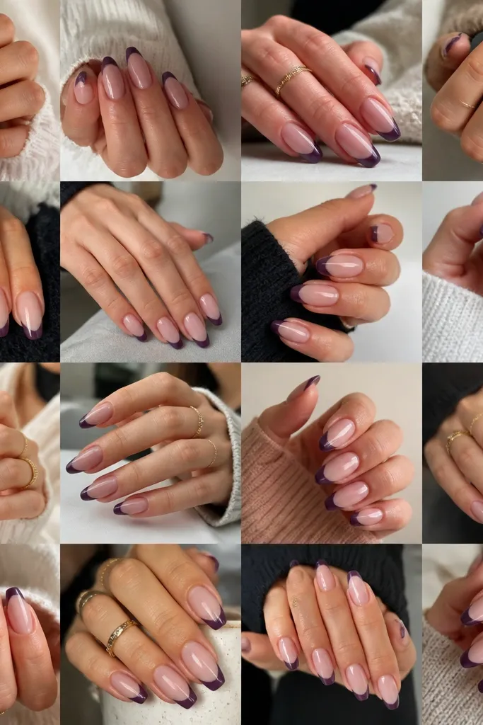 20 modern Dark Purple French Tip Nails