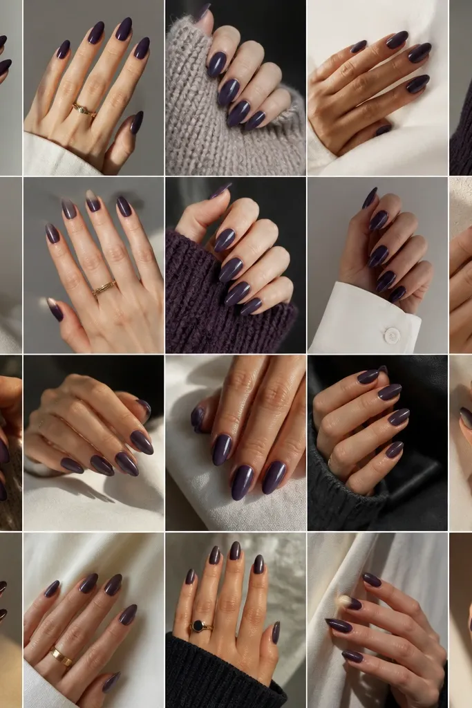 20 quick_easy Dark Purple Almond Nails
