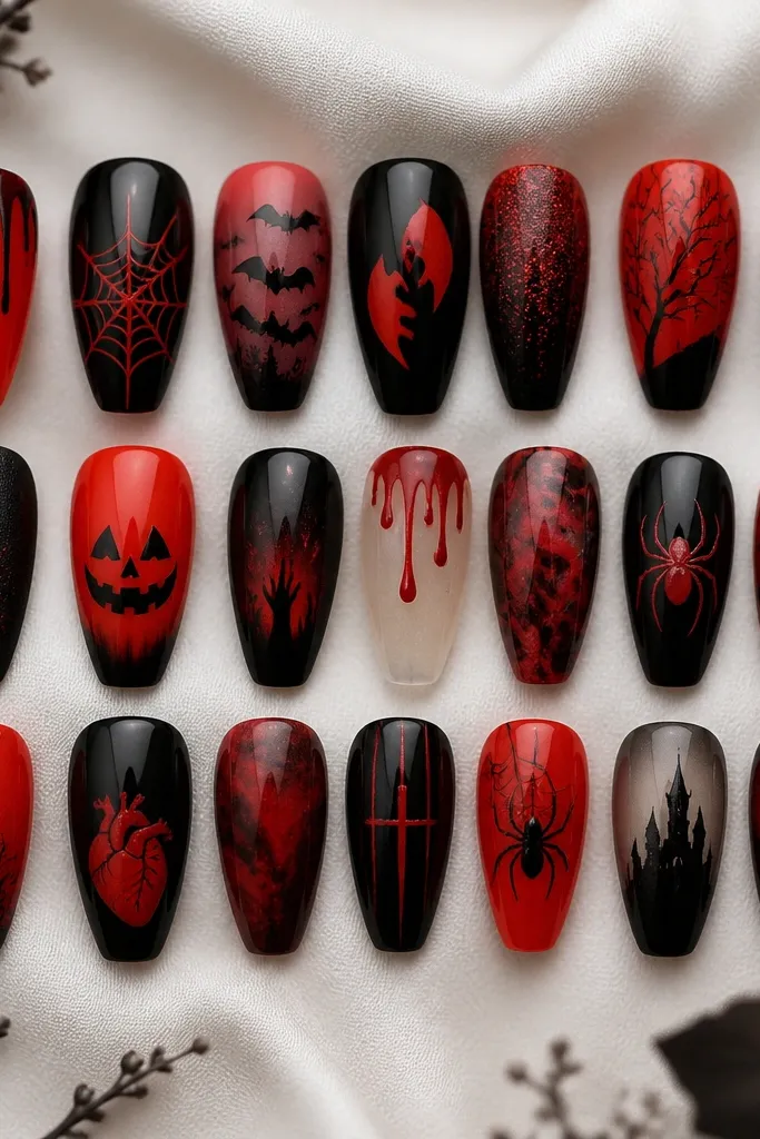 20 Red And Black Halloween Nails seasonal