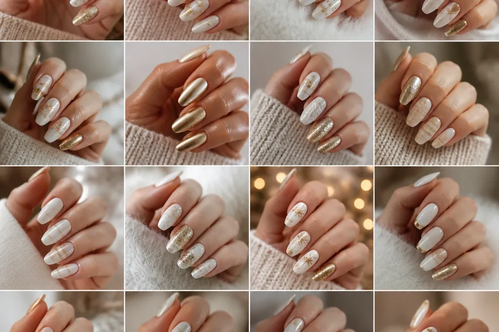 20 White And Gold Christmas nails that feel cozy