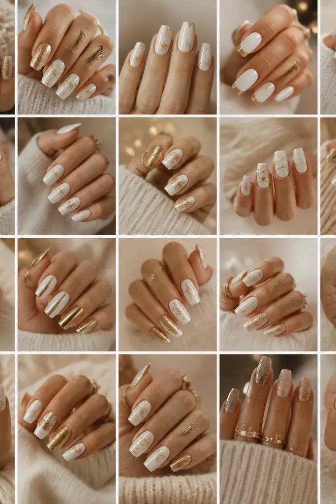 20 White And Gold Christmas nails that feel cozy
