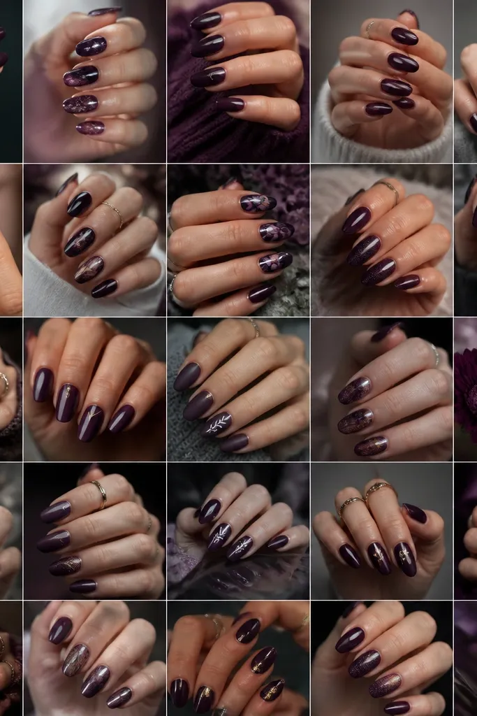 25 aesthetic Dark Purple Nails With Design