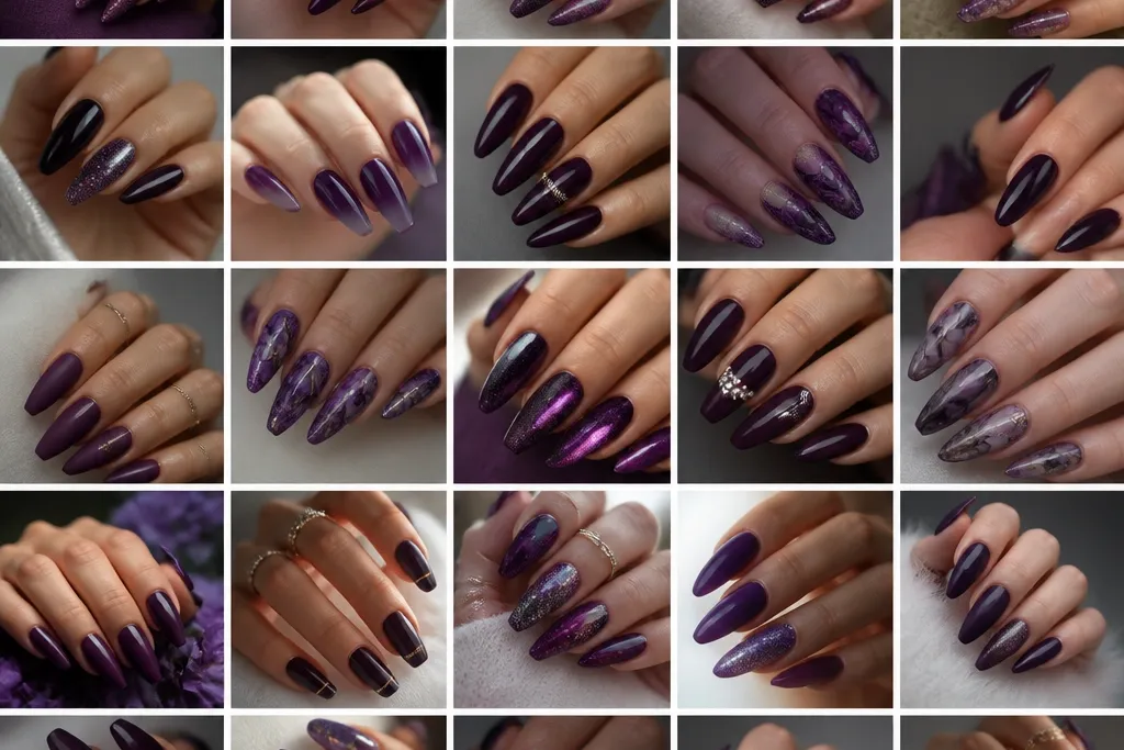 25 aesthetic Dark Purple Prom Nails