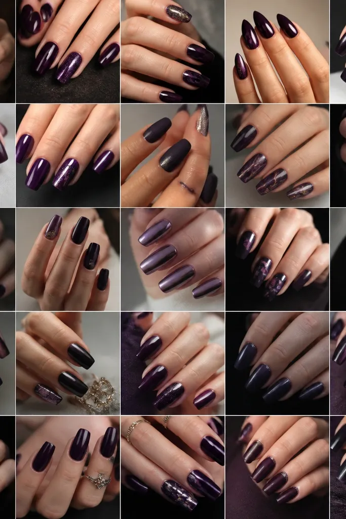25 aesthetic Dark Purple Prom Nails