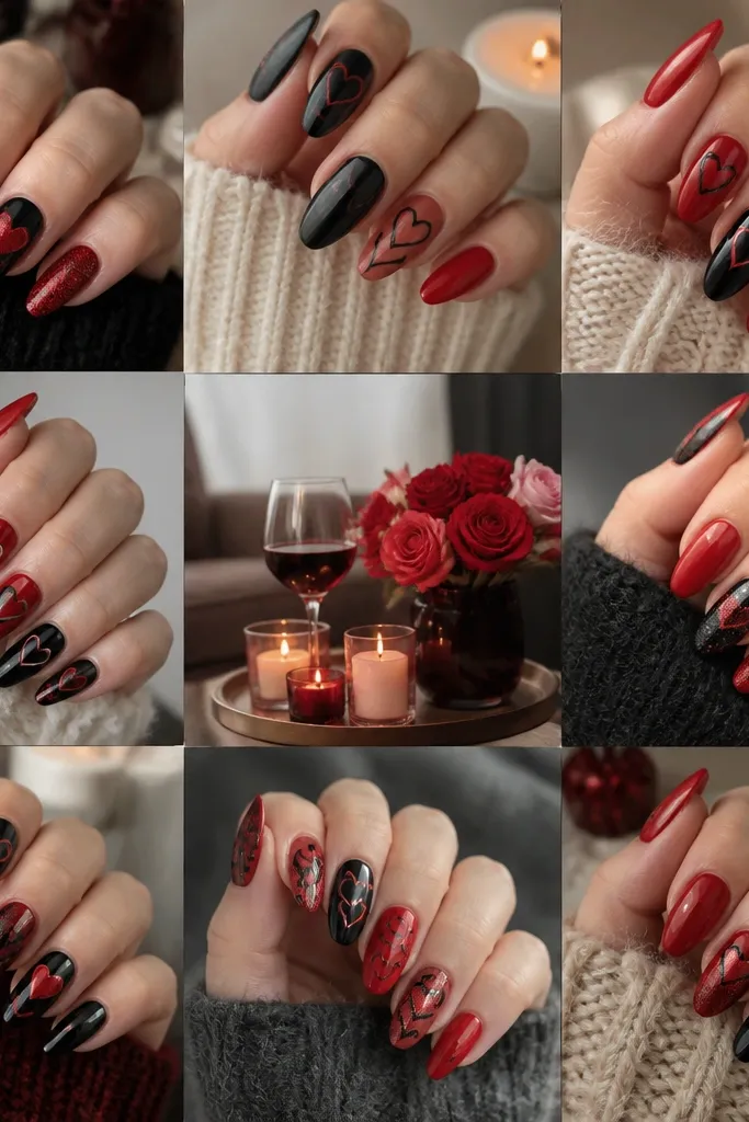 25 Black And Red Valentines Nails cozy date