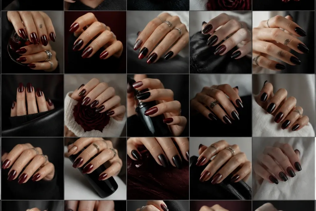 25 Dark Red And Black Nails aesthetic