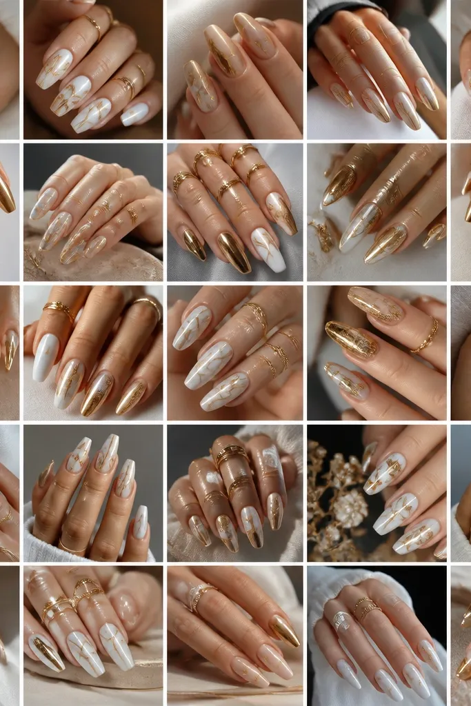 25 Gold And White nails acrylic ideas that look creative