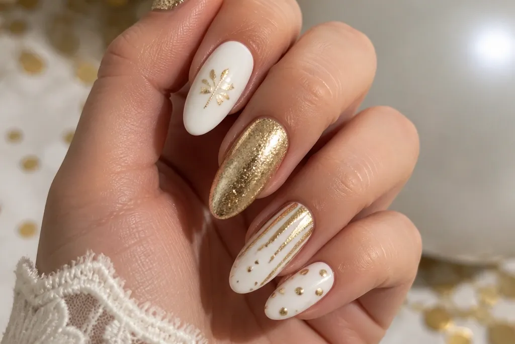 25 White And Gold Birthday nails for a dreamy party