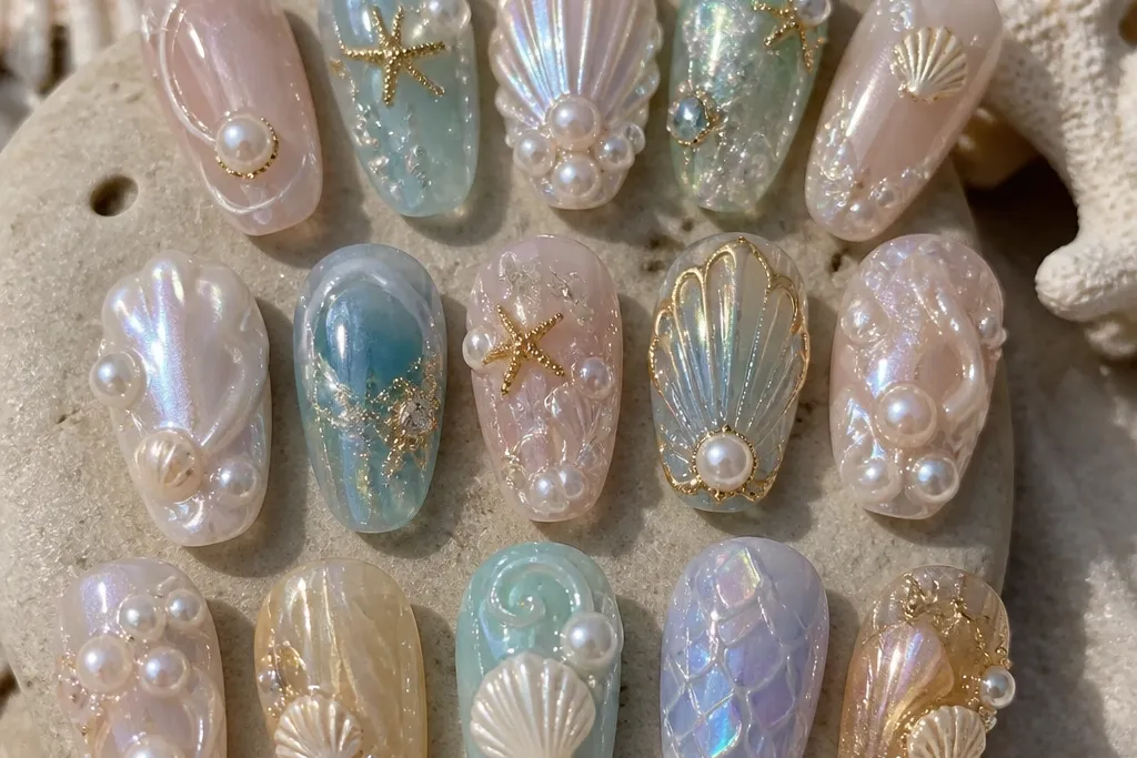 15 3D Seashell Nails With Mermaid Details