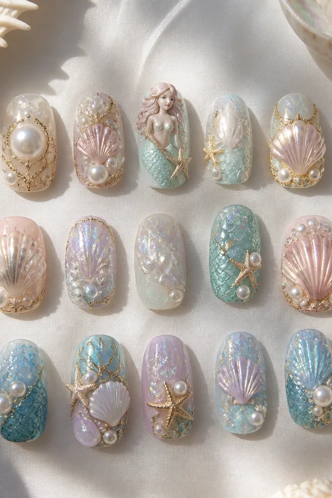 15 3D Seashell Nails With Mermaid Details