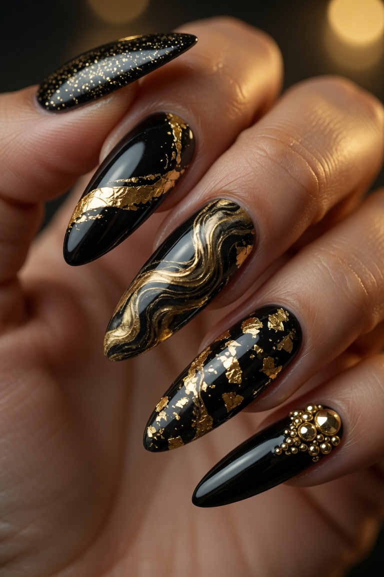 Steps For Easy Black And Gold Gel Nails