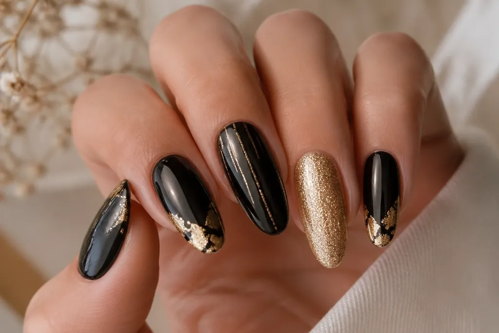 Affordable Black And Gold Nails Ideas