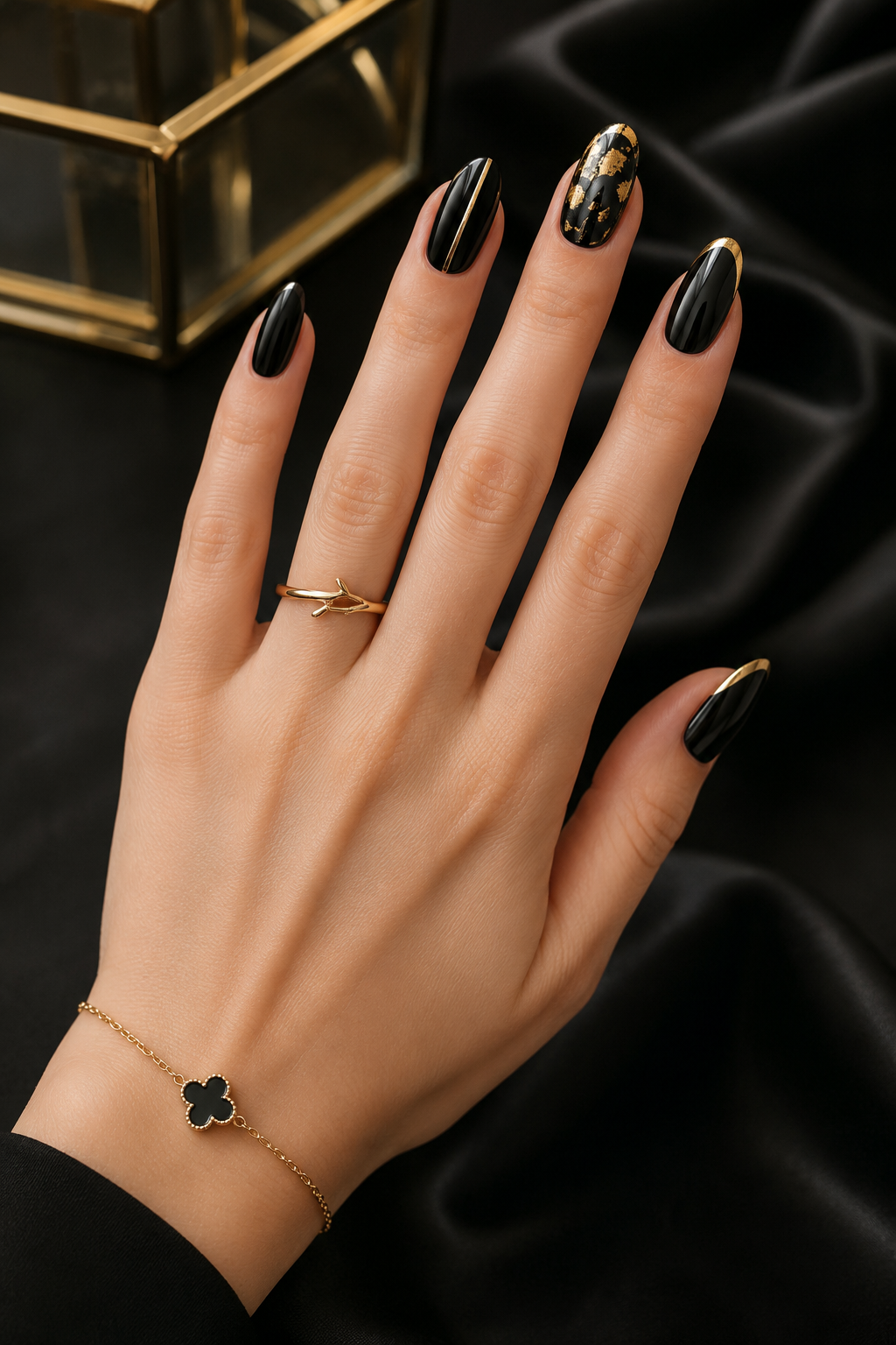 Classy Simple Black And Gold Nails