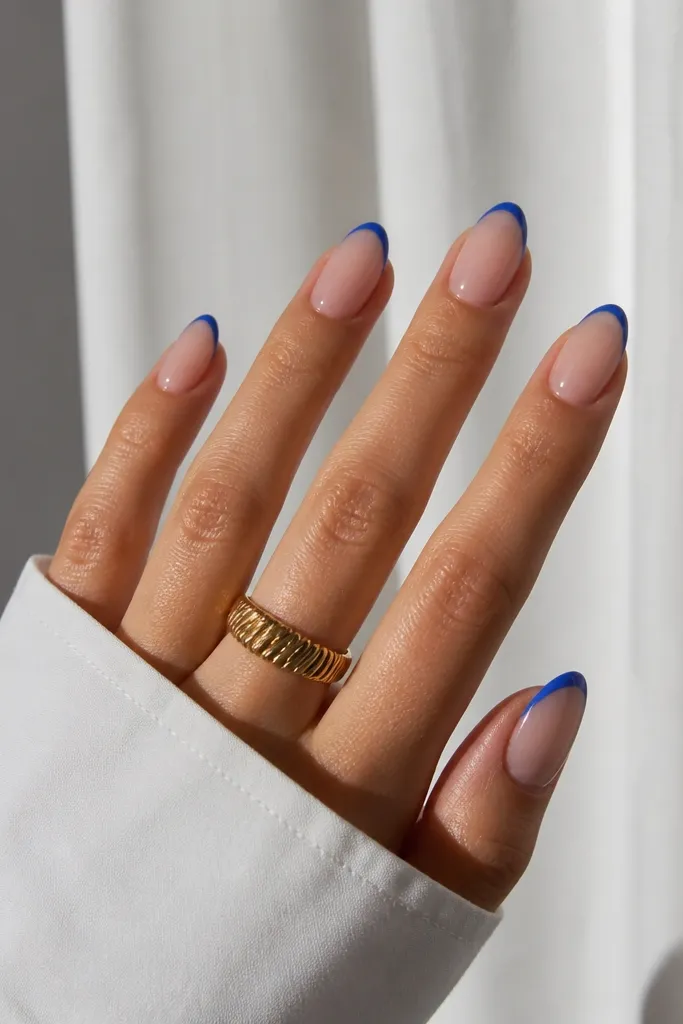 Modern Minimalist Blue French Tip Nails