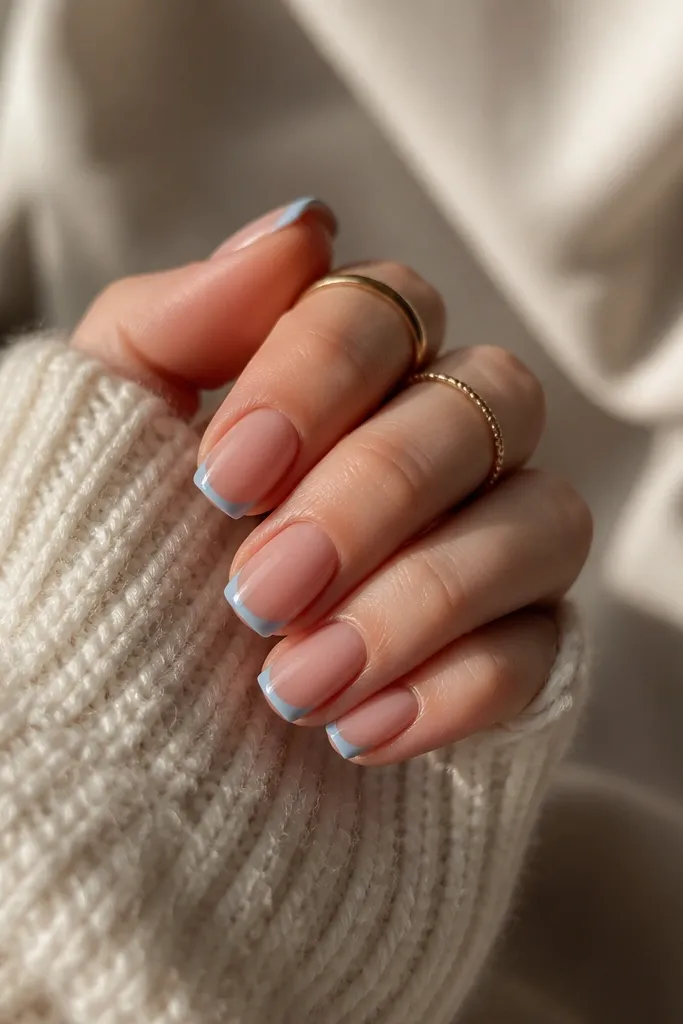 Cozy Square Blue French Tip Nails
