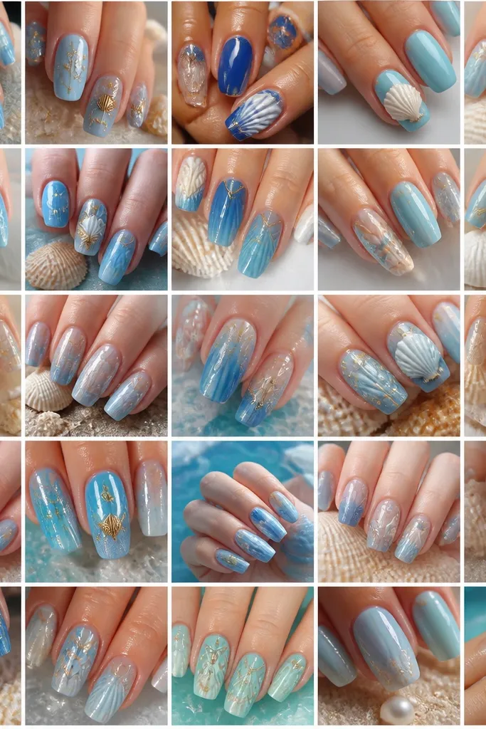 25 Blue Seashell Nails for a Beautiful Beach Mani