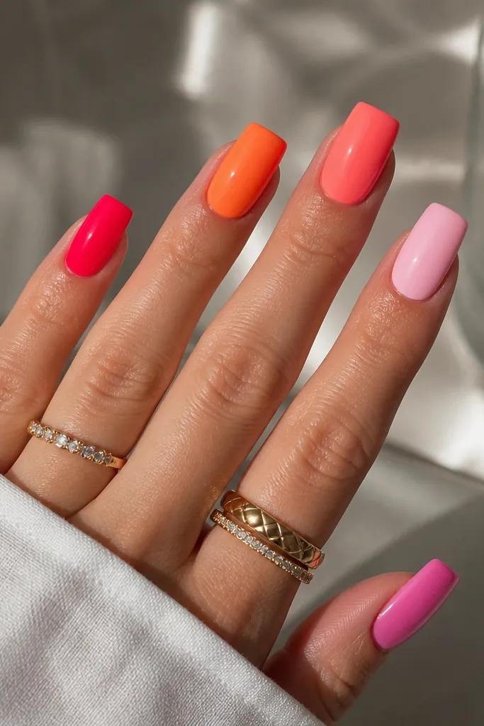 Bright Summer Acrylic Nails Square pop inspo