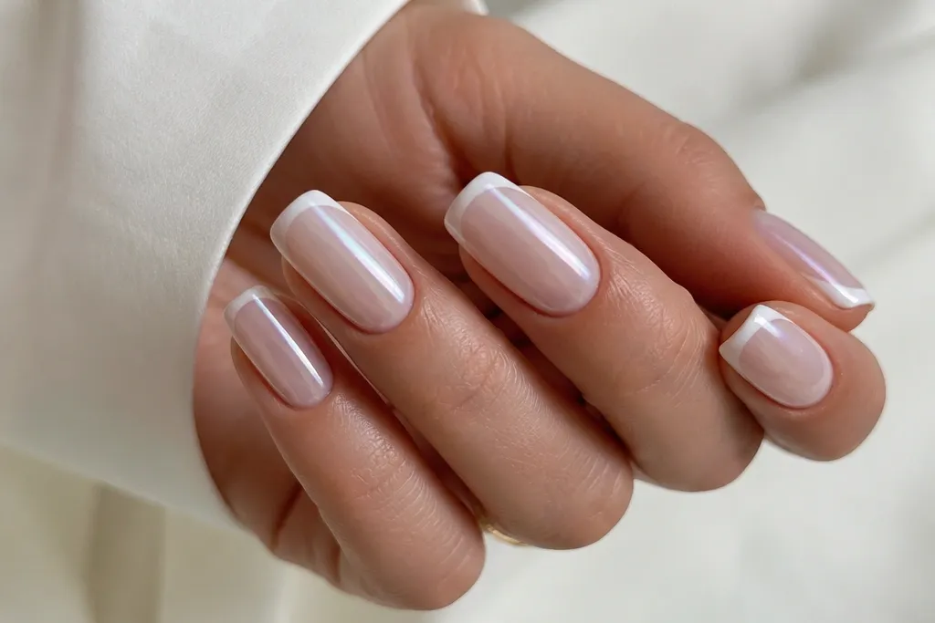 Aesthetic white chrome French nails