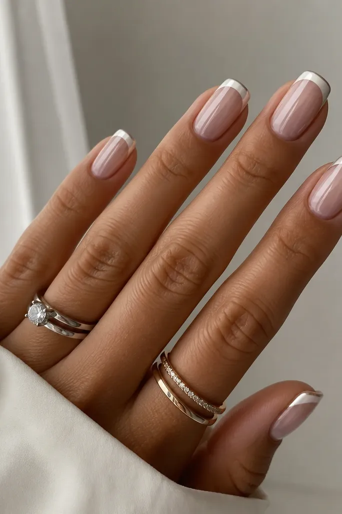 Aesthetic white chrome French nails