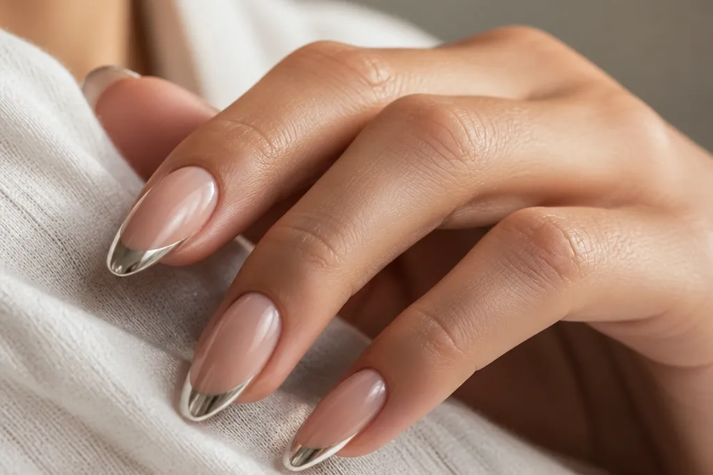Affordable French tip chrome nails