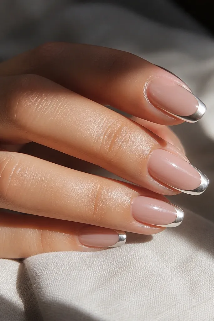 Affordable French tip chrome nails