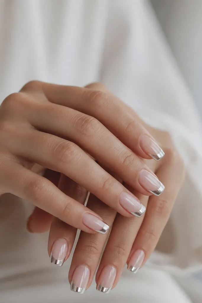 Modern minimalist ombre chrome French nails