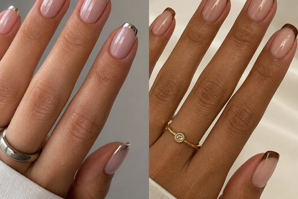 Chrome French nails vs nude brown tips