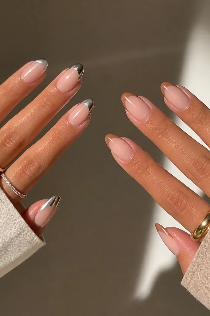 Chrome French nails vs nude brown tips