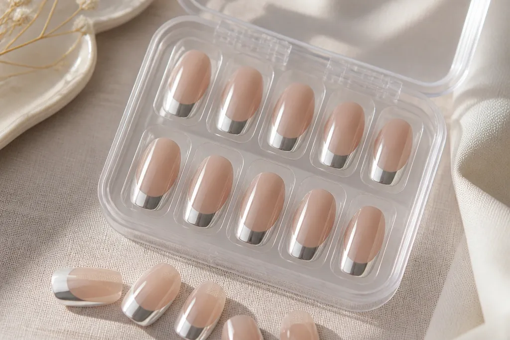 Chrome French nails with storage friendly setup