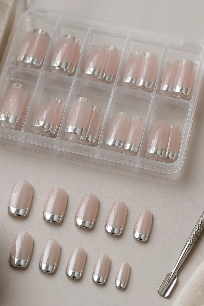 Chrome French nails with storage friendly setup
