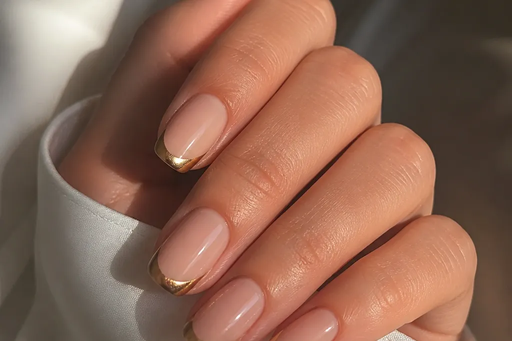 Year round gold chrome French nails