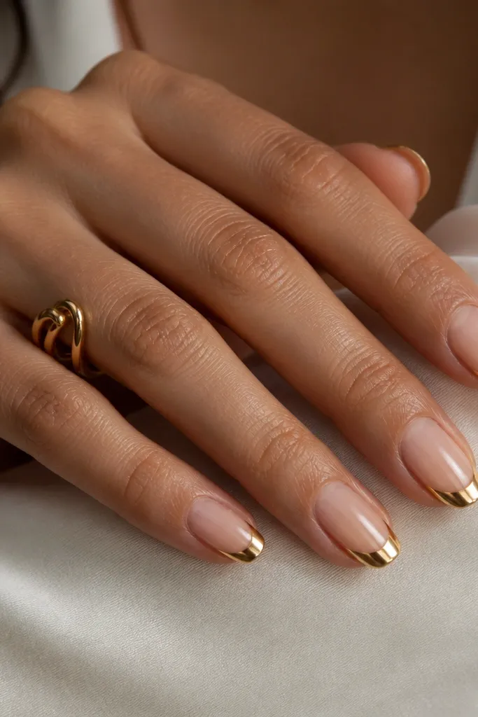 Year round gold chrome French nails