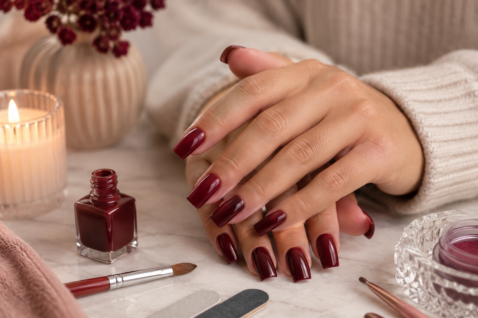 Steps for Acrylic Dark Cherry Red at Home