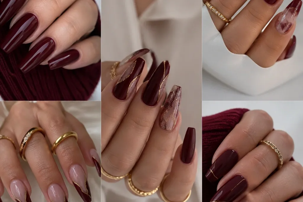 Beautiful Acrylic Design Ideas in Dark Cherry Red