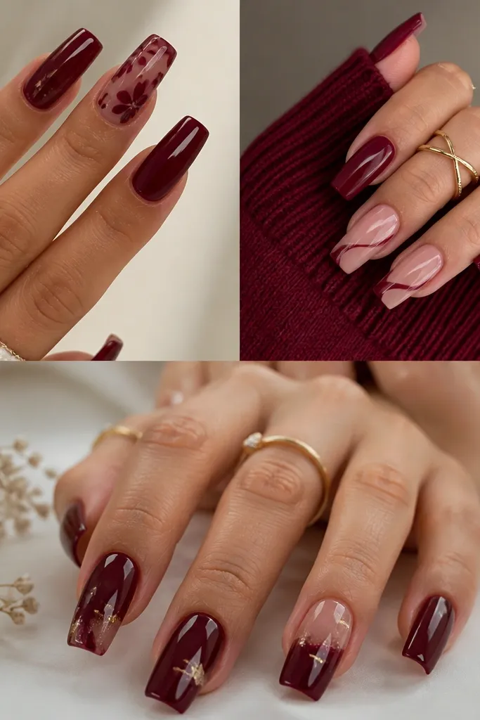 Beautiful Acrylic Design Ideas in Dark Cherry Red