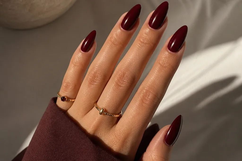 Almond Nails That Look Beautiful in Dark Cherry Red
