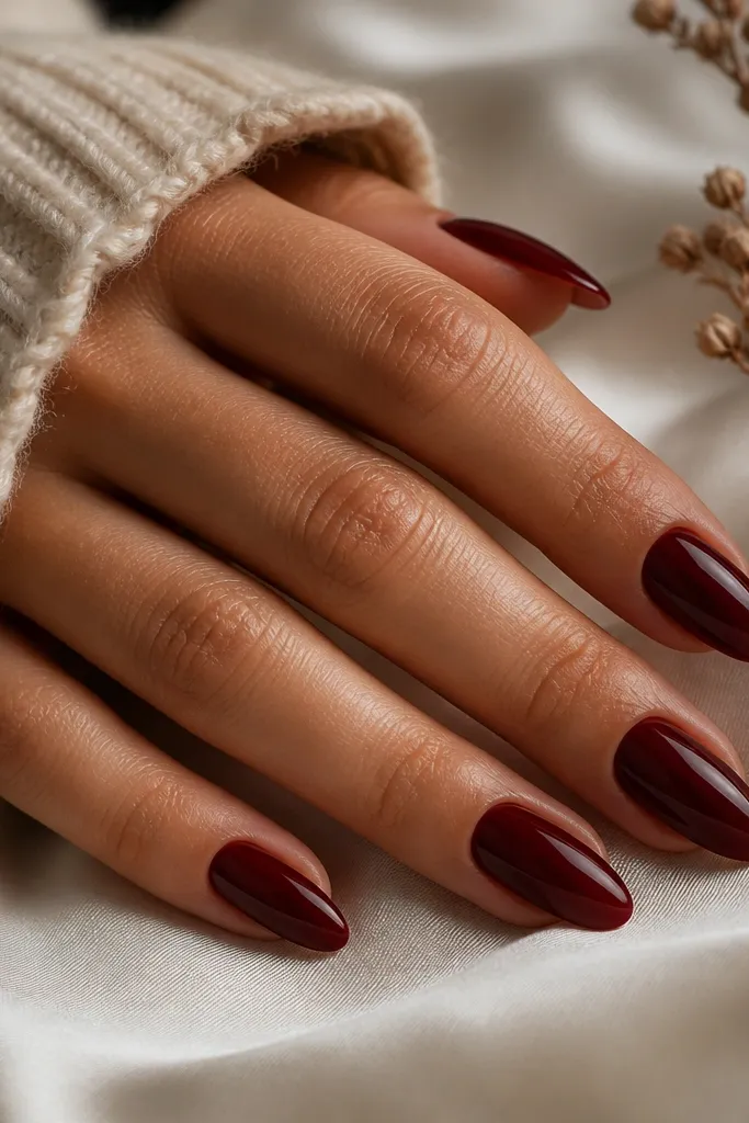 Almond Nails That Look Beautiful in Dark Cherry Red