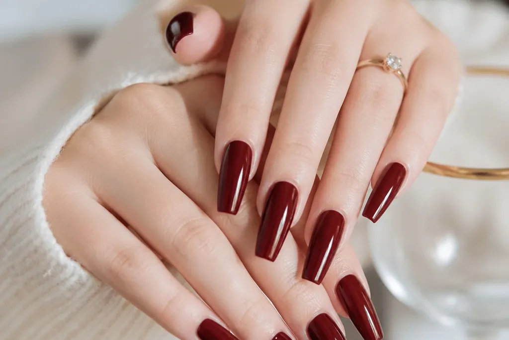 Coffin Nails in Dark Cherry Red That Look Stunning