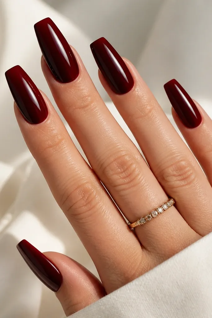 Coffin Nails in Dark Cherry Red That Look Stunning